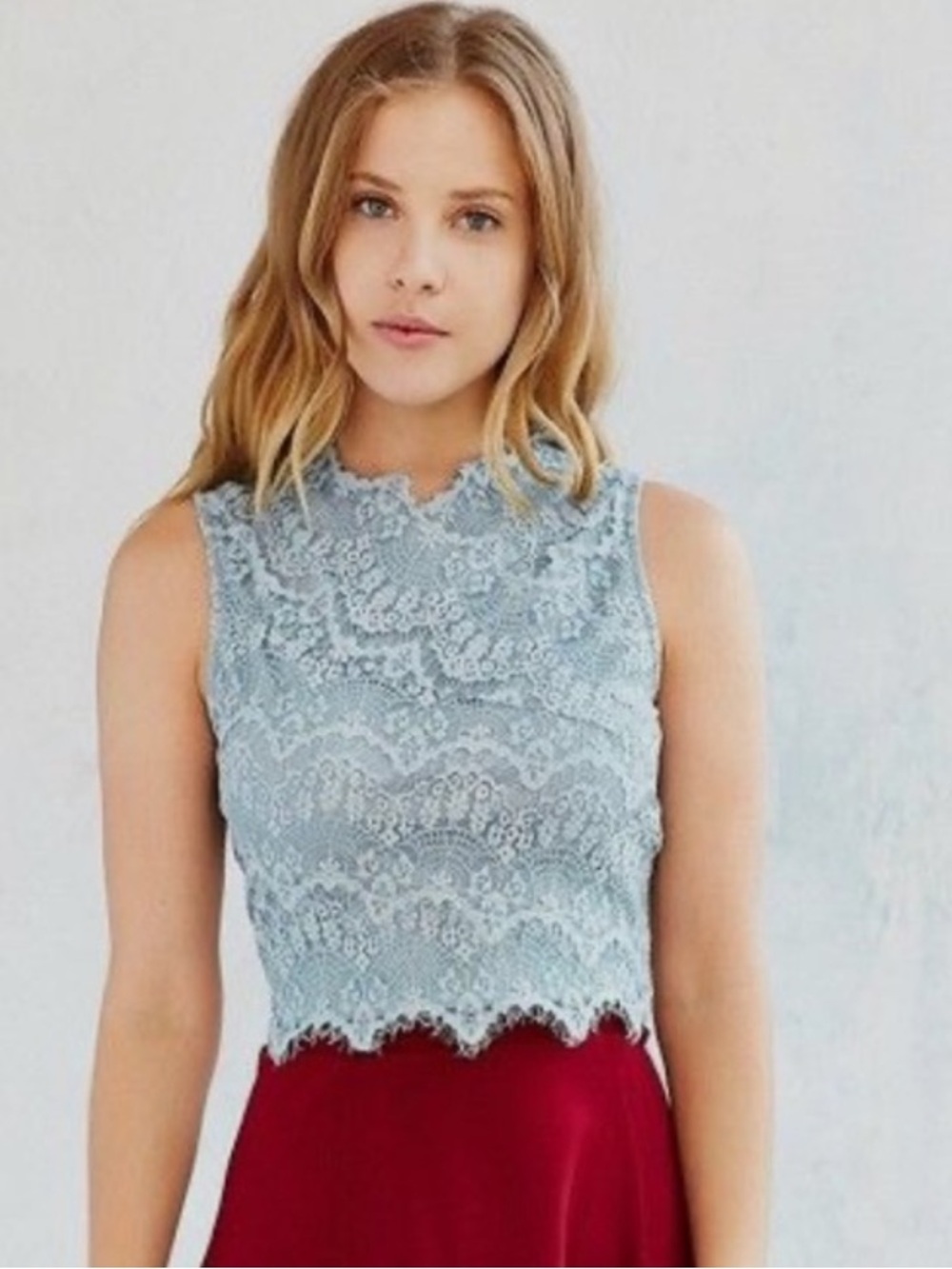 Urban Outfitters Kimchi Steel Blue Lace Top Small S